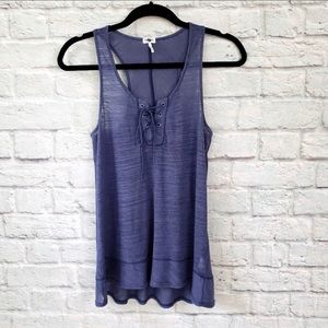 Splendid Seaside Slub Lace Up Blue Tank